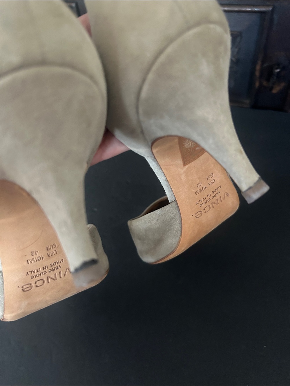 Vince Taupe Suede D'Orsay Pointed-Toe Kitten Heels - Picture 12 of 12